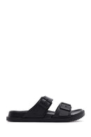 Men's Black Double Buckle Slippers | Derimod