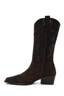 Woman Anthracite Chunky-Heel Suede Cowboy Boots | Derimod