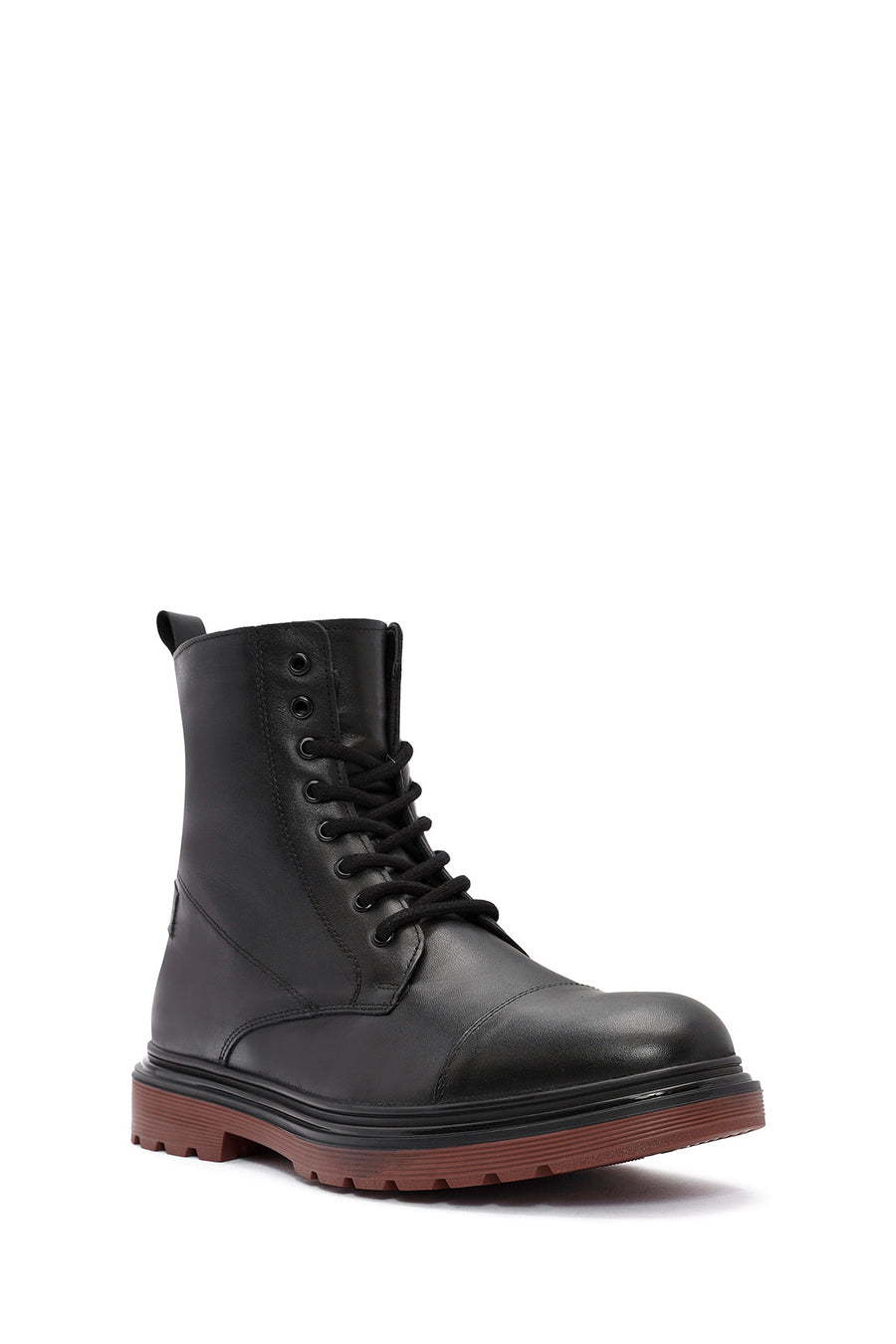 Men's Black Zippered Lace-Up Leather Combat Boots