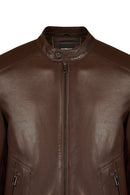 Insignia Male Brown Leather Jacket | Derimod