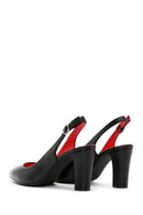 Derimod Gritti Women's Black Slingback Thick Heeled Leather Shoes | Derimod