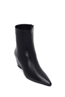 Woman Black Zip Closure Wedge-Heel Leather Boots | Derimod
