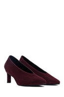 Women Burgundy Short Thin Heeled Suede Leather Stiletto | Derimod