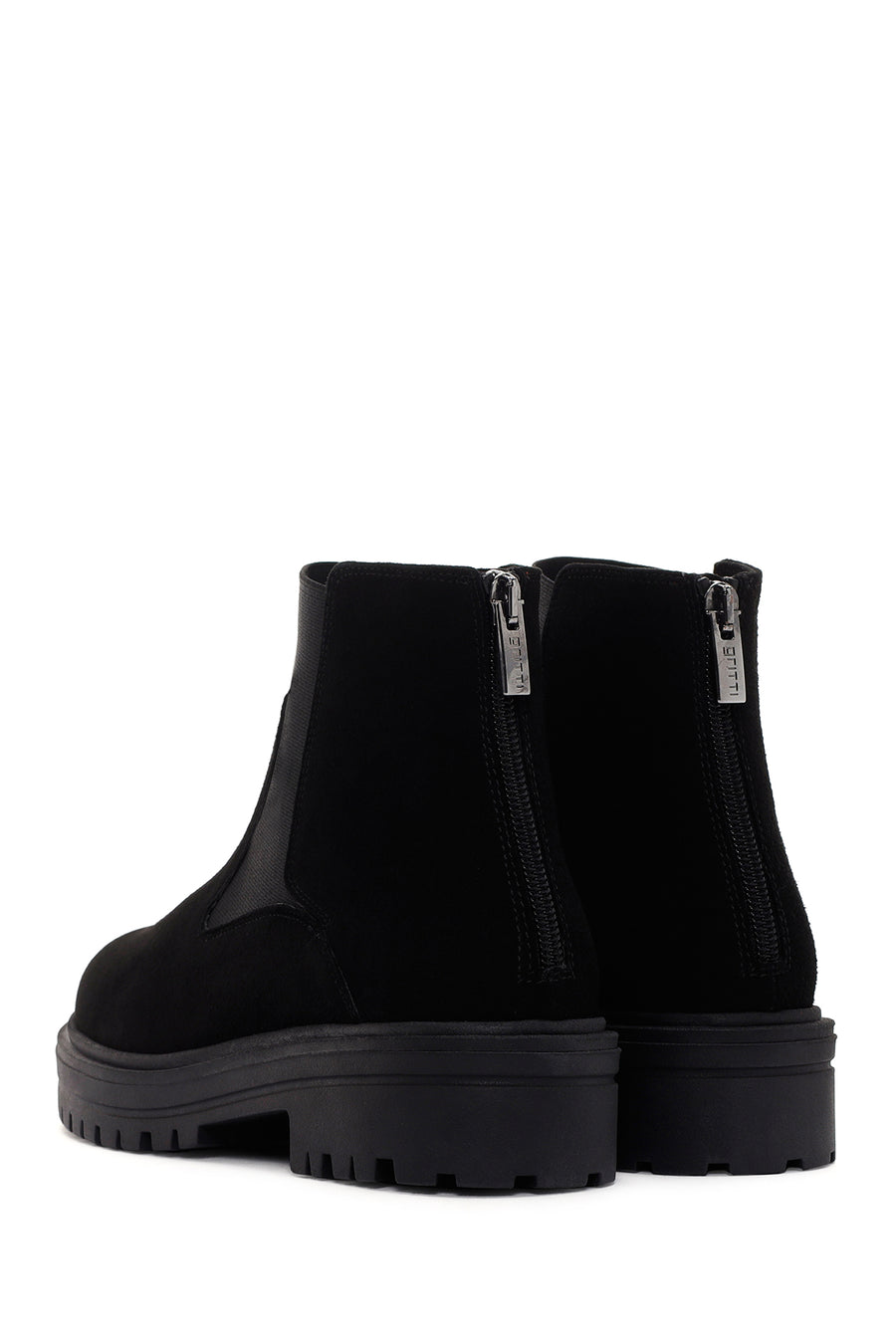 Women's Black Zippered Suede Leather Chelsea Boots
