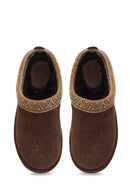 Woman Brown Patterned Chunky Heeled Suede Teddy Slipper | Derimod