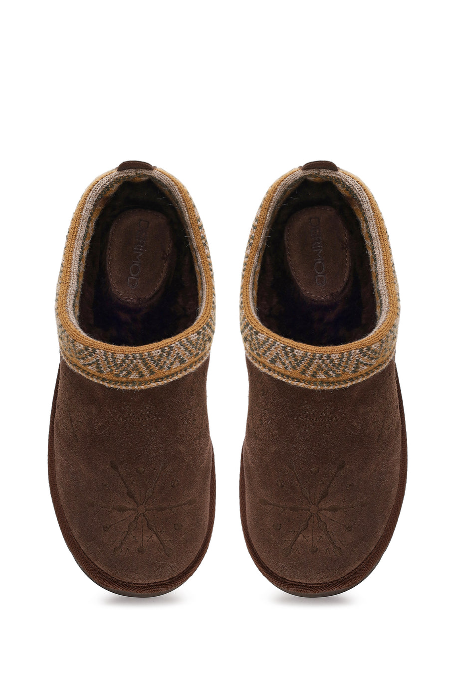 Woman Brown Patterned Chunky Heeled Suede Teddy Slipper