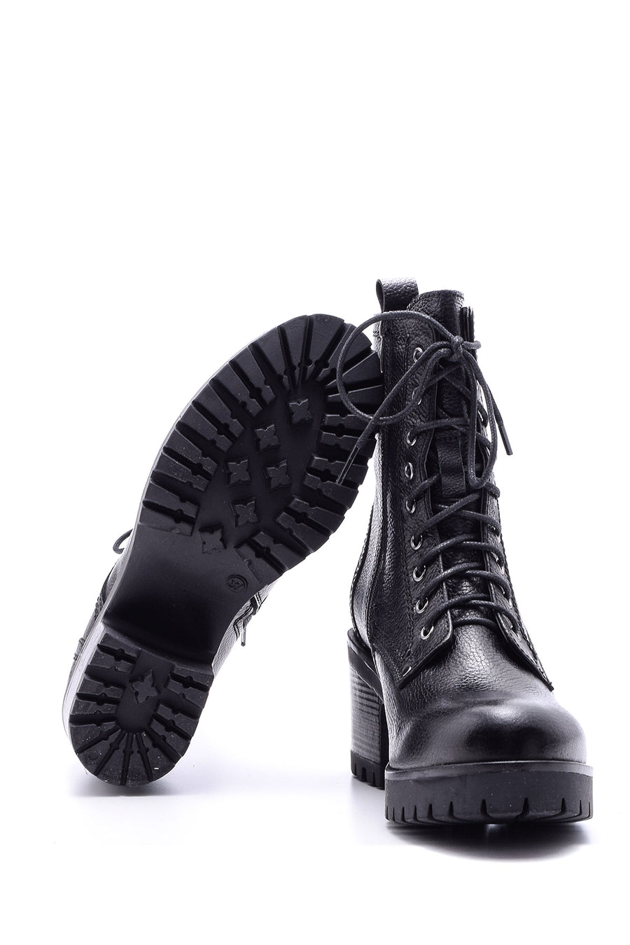 Women's Heeled Laced Leather Boots