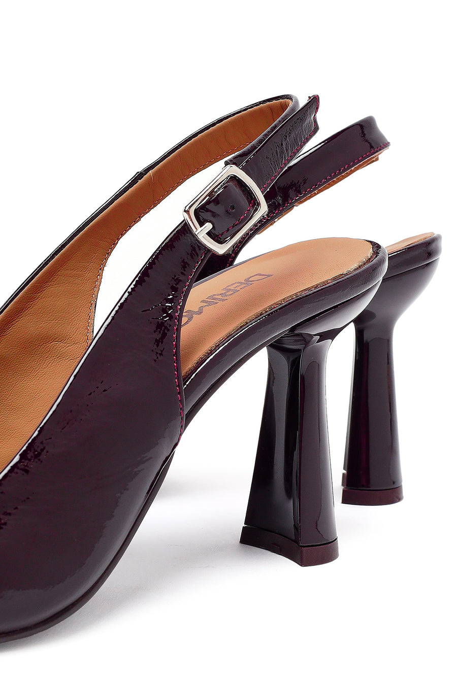 Woman Burgundy Open-Back Chunky-Heel Leather Shoes