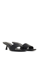 Women's Black Short Thin Heeled Slippers | Derimod