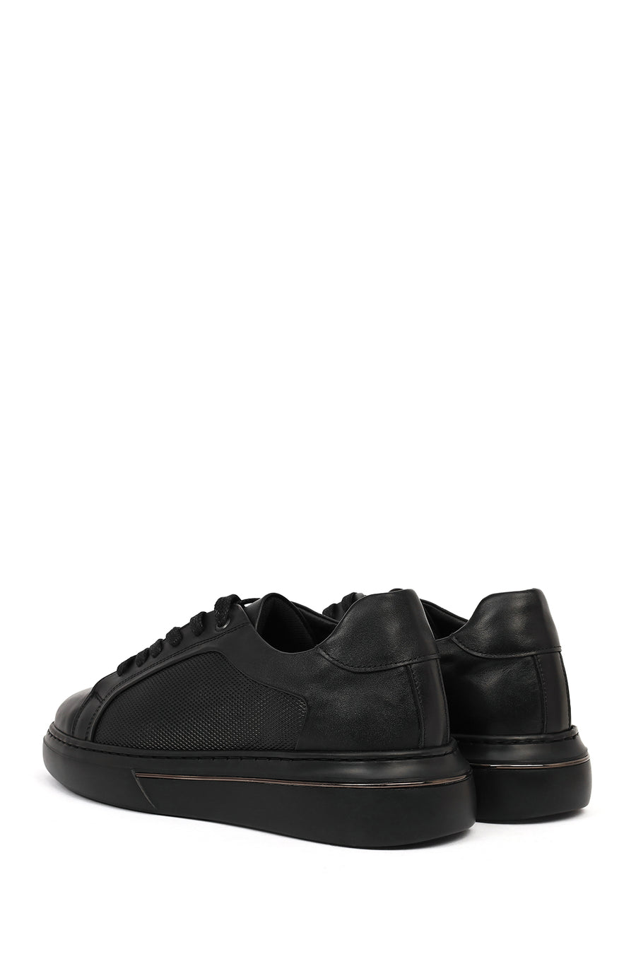 Erkek Siyah Bağcıklı Deri Sneaker