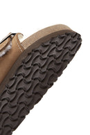 Women's Mink Double Buckled Leather Slippers | Derimod