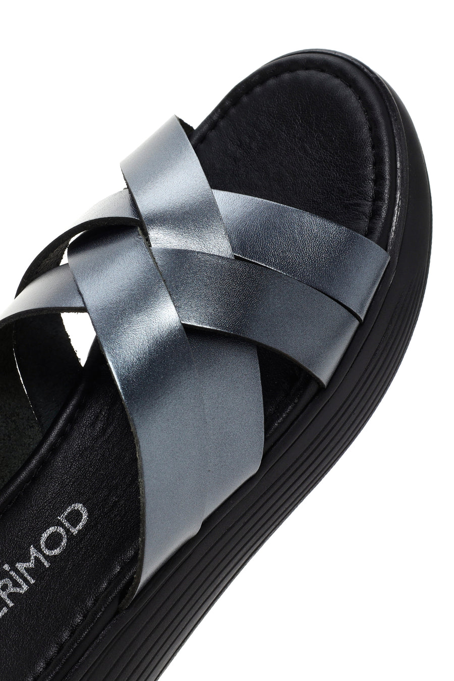 Women's Gray Thick Soled Leather Slippers