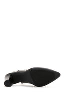 Derimod Gritti Women's Black Slingback Thick Heeled Leather Shoes | Derimod