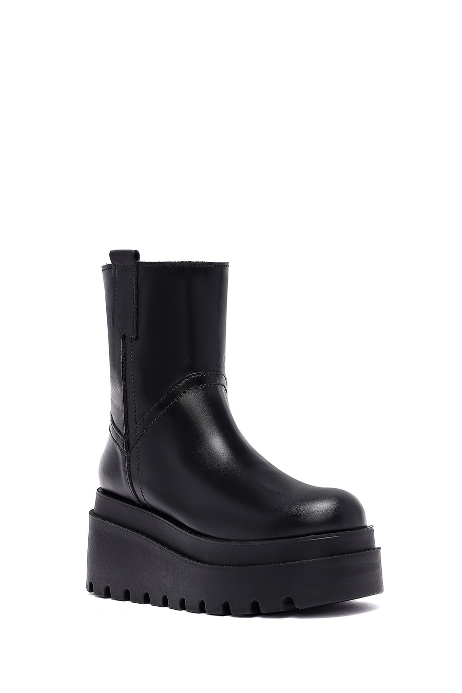 Woman Black Zip Closure Thick-Soled Leather Boots