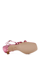 Women's Pink Ankle Strap Stone Thin Heel Sandals | Derimod