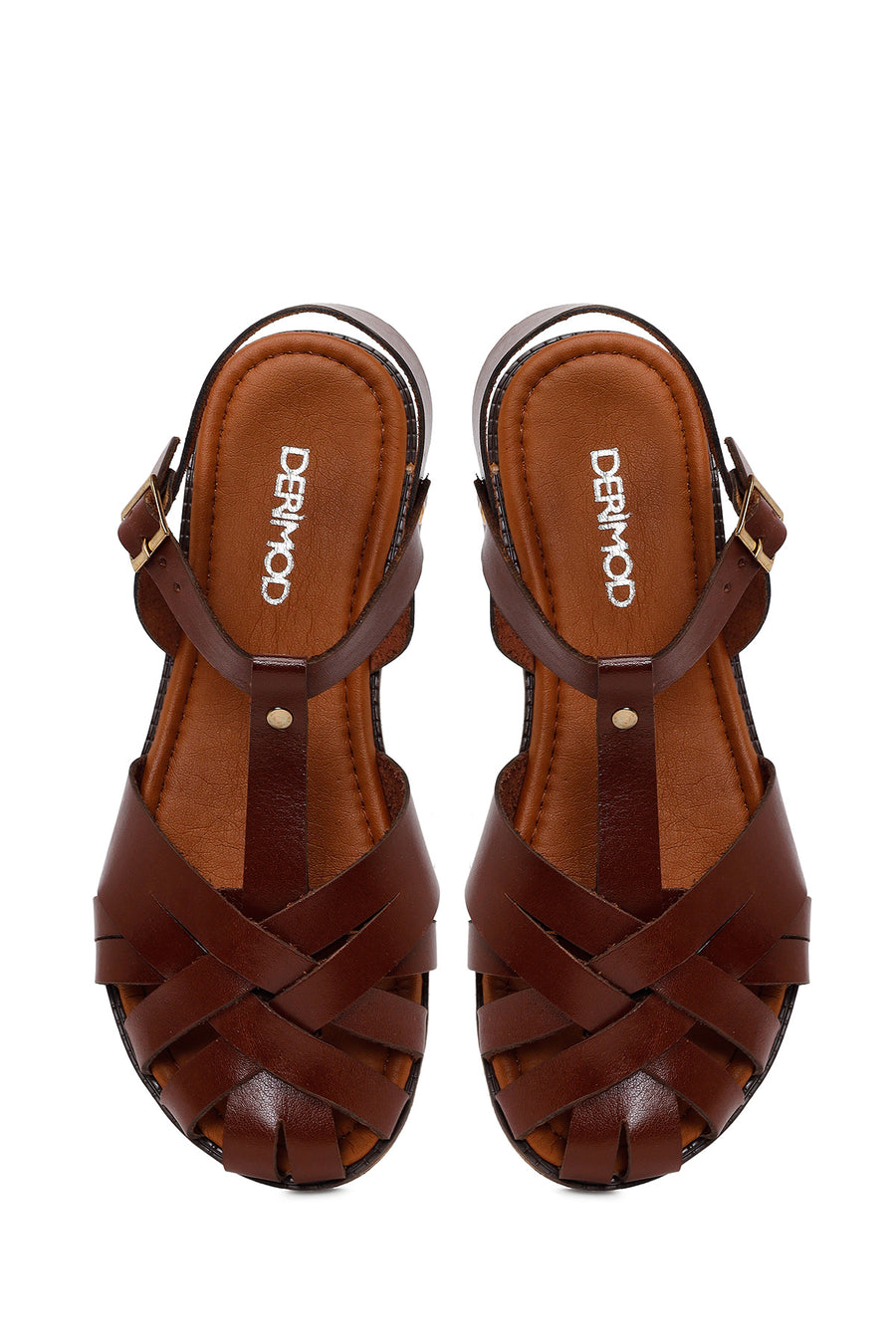 Women's Brown Buckle Leather Bodrum Sandals