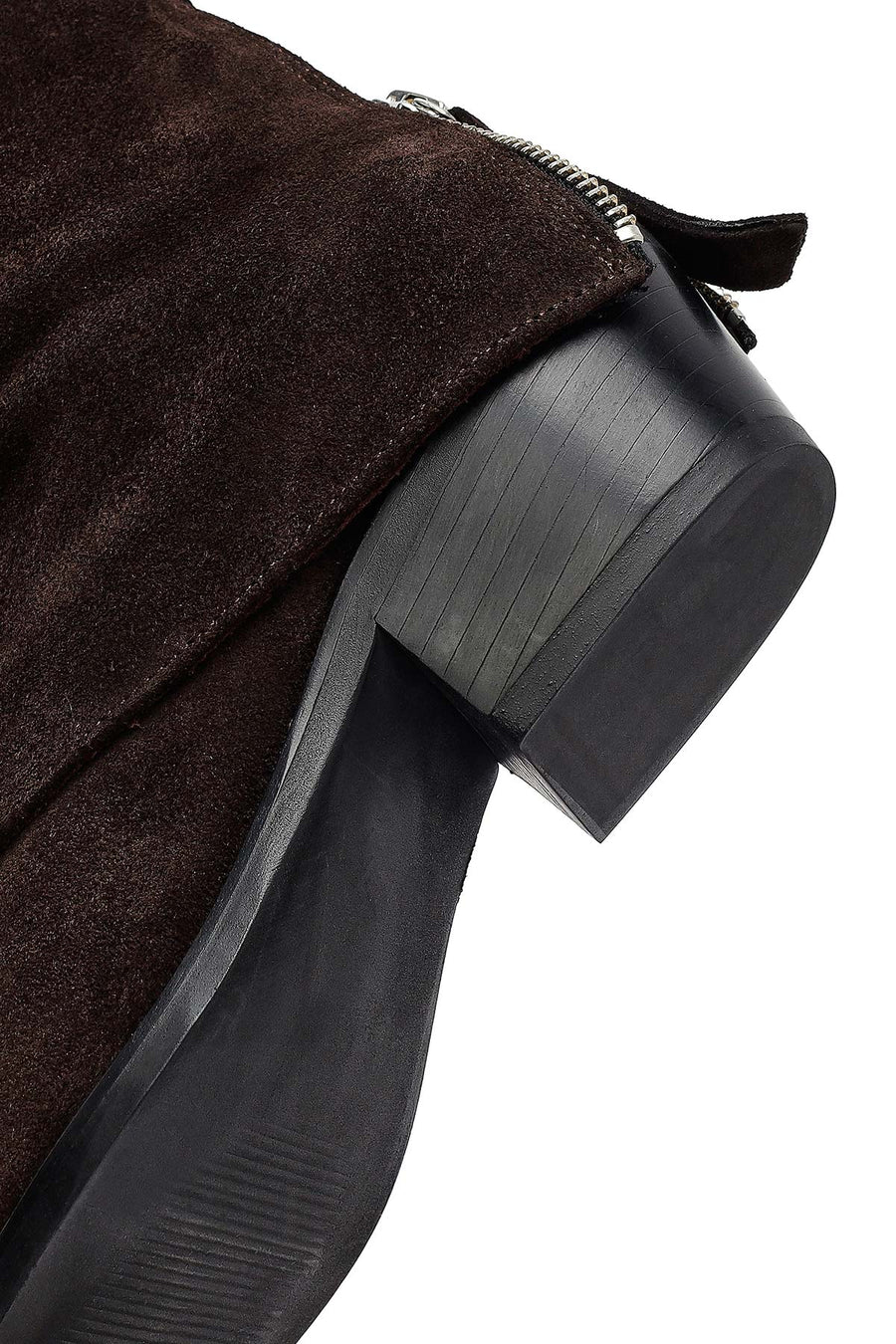 Woman Brown Low Chunky Heel Suede Leather Cowboy Boots