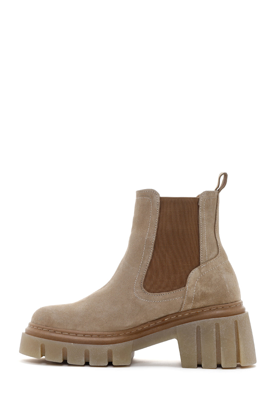Women's Beige Thick Soled Casual Chelsea Suede Leather Boots