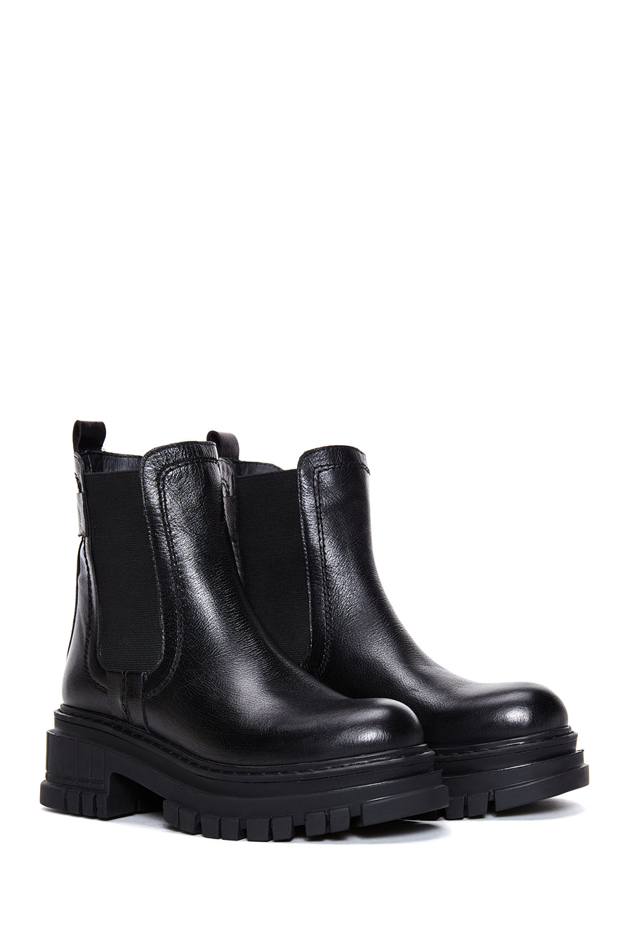 Women's Black Leather Thick Soled Chelsea Boots