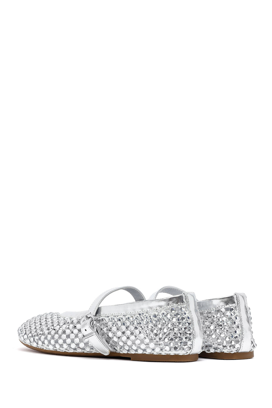 Women's Silver Mesh Stone-Studded Ballet Flats