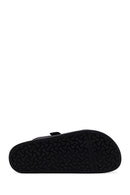 Male Black Double-Buckle Nubuck Leather Slipper | Derimod