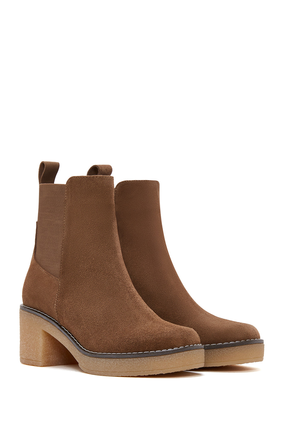 Women's Tan Suede Leather Heeled Boots