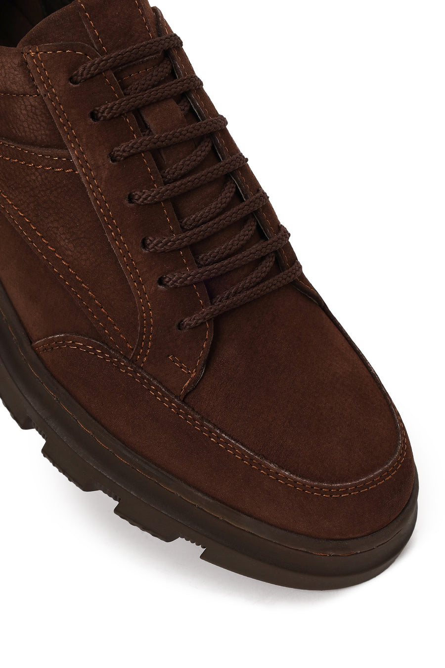 Erkek Kahverengi Bağcıklı Nubuk Deri Casual Sneaker