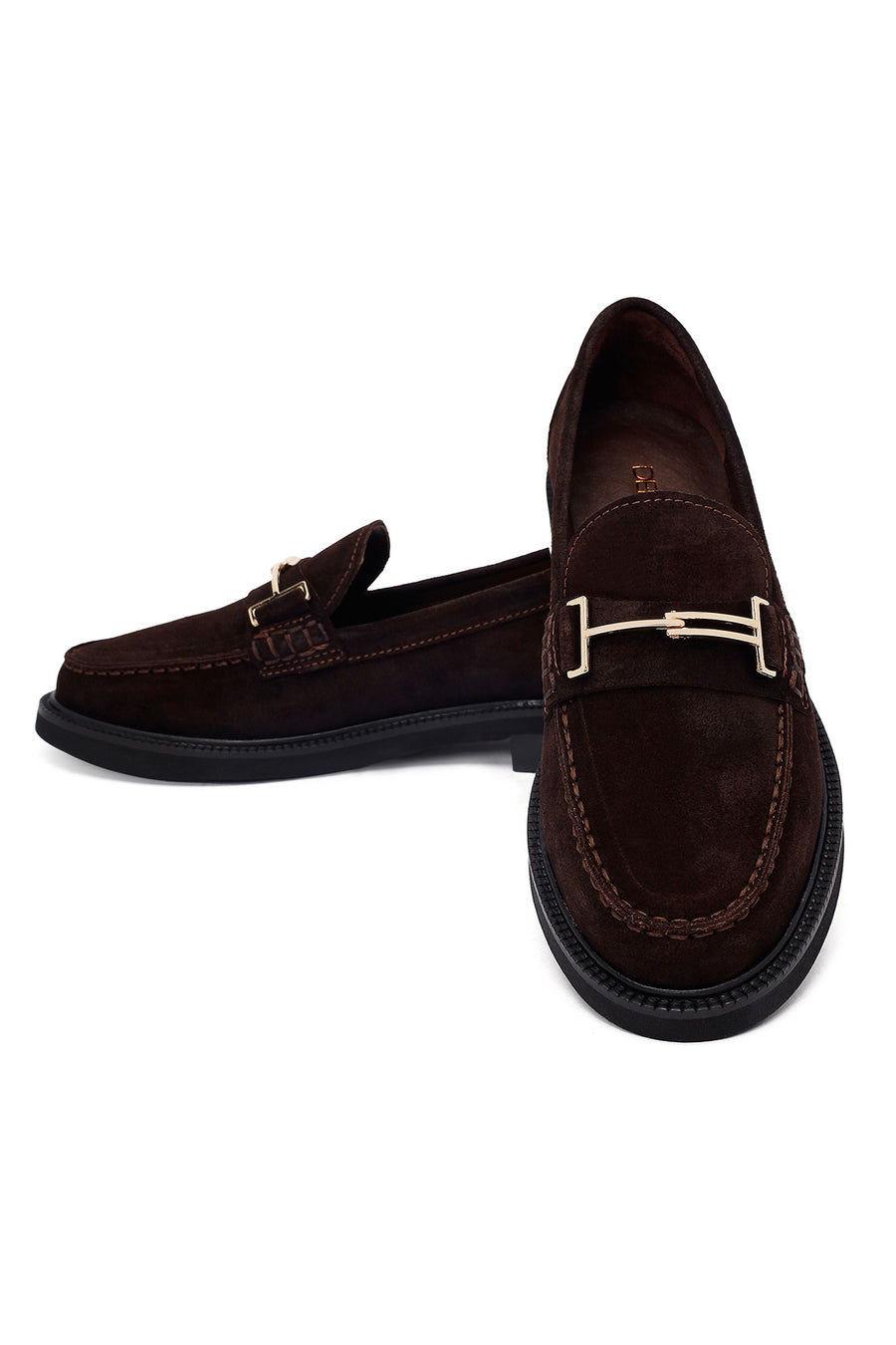 Woman Brown Buckled Suede Masculine Loafer