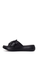Woman Black Thick-Soled Leather Slipper | Derimod