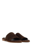 Women's Leopard Suede Leather Slippers | Derimod