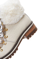 Women's White Leather Lace-up Plush Casual Boots | Derimod