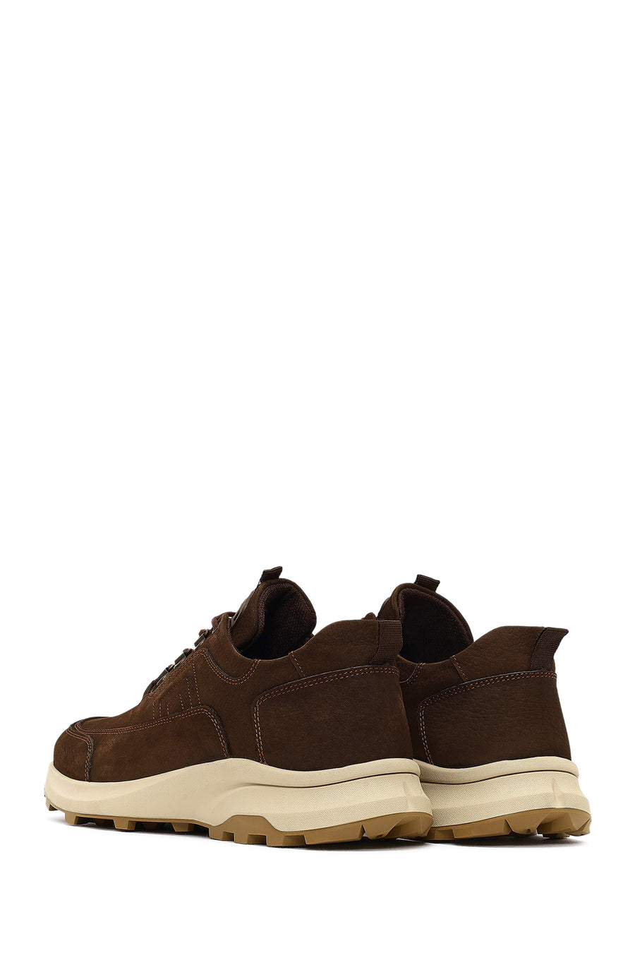 Erkek Kahverengi Bağcıklı Kalın Tabanlı Nubuk Deri Casual Sneaker