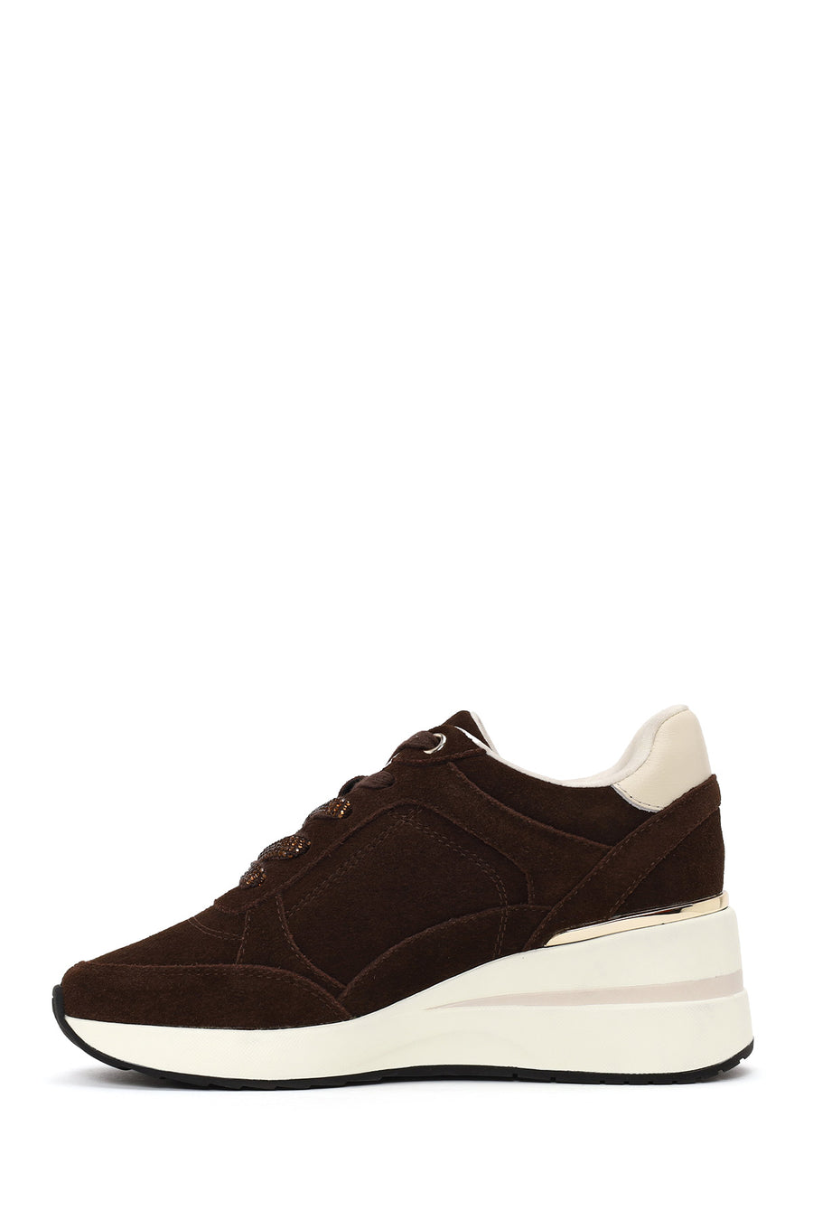 Woman Brown Lace-Up Wedge-Heel Suede Shoe