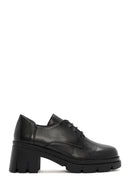 Women's Black Lace-Up Thick Heel Leather Masculine Classic Shoes | Derimod