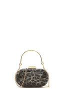 Women's Gold Leopard Pattern Long Strap Mini Clutch Evening Bag | Derimod