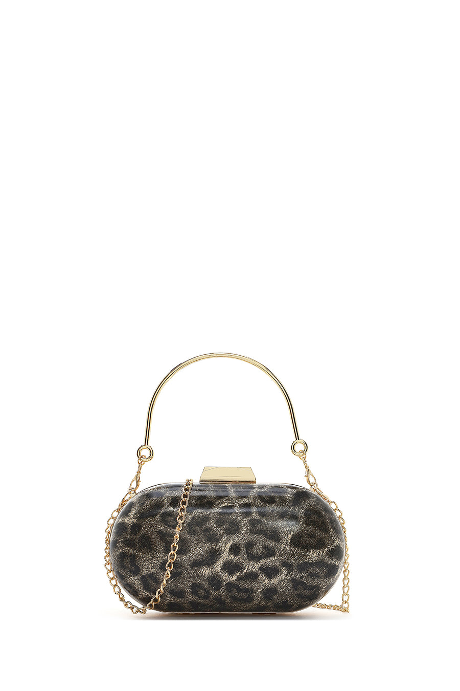 Women's Gold Leopard Pattern Long Strap Mini Clutch Evening Bag 25SBD2964PV | Derimod