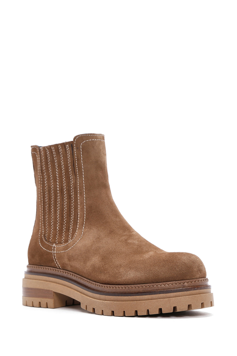 Woman Tan Suede Leather Chelsea Bot