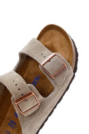 Birkenstock Women's Mink Suede Leather Double Buckle Arizona Sfb Flat Slippers | Derimod