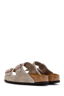 Birkenstock Women's Mink Suede Leather Double Buckle Arizona Sfb Flat Slippers | Derimod