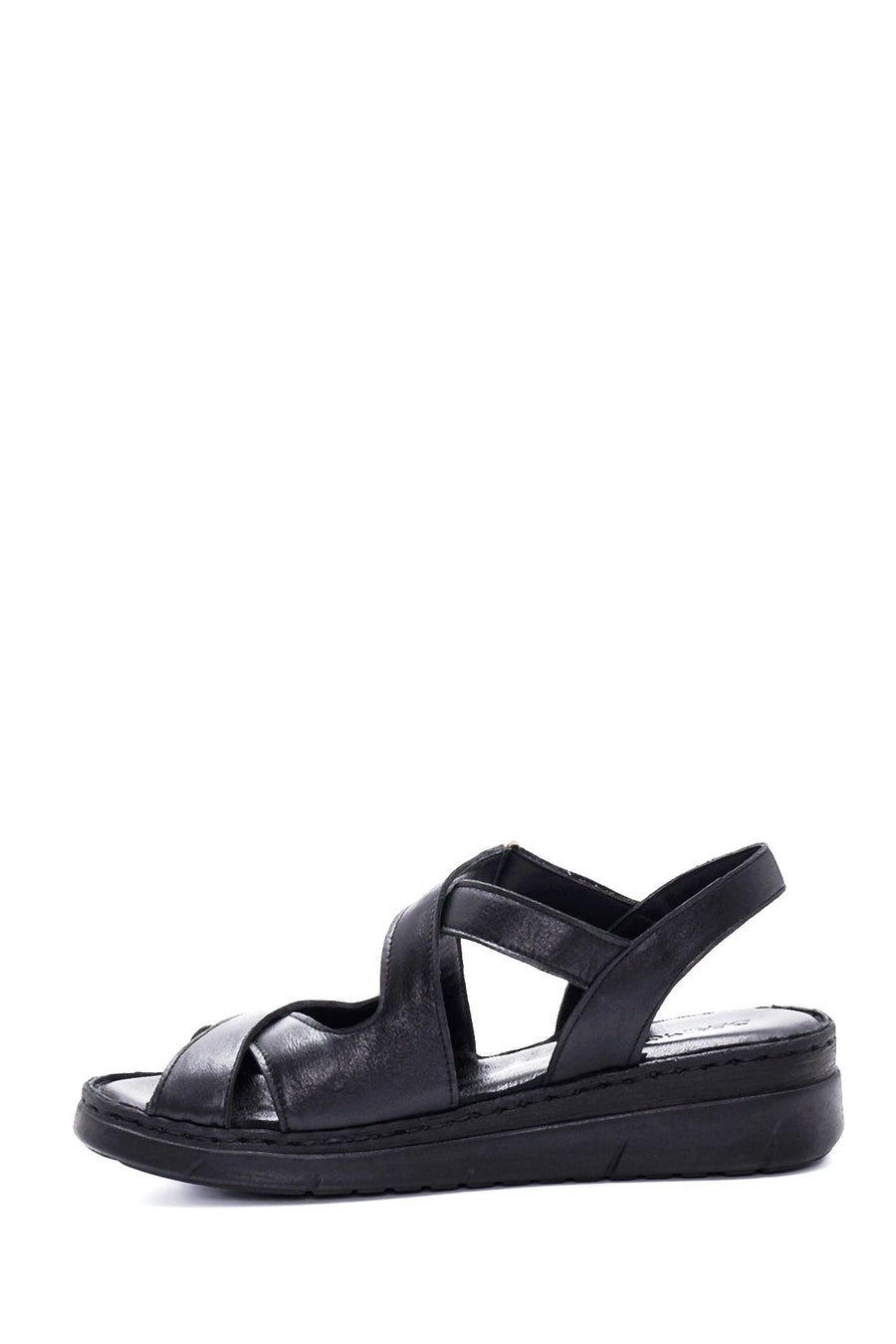 Women's Black Leather Comfort Sandals