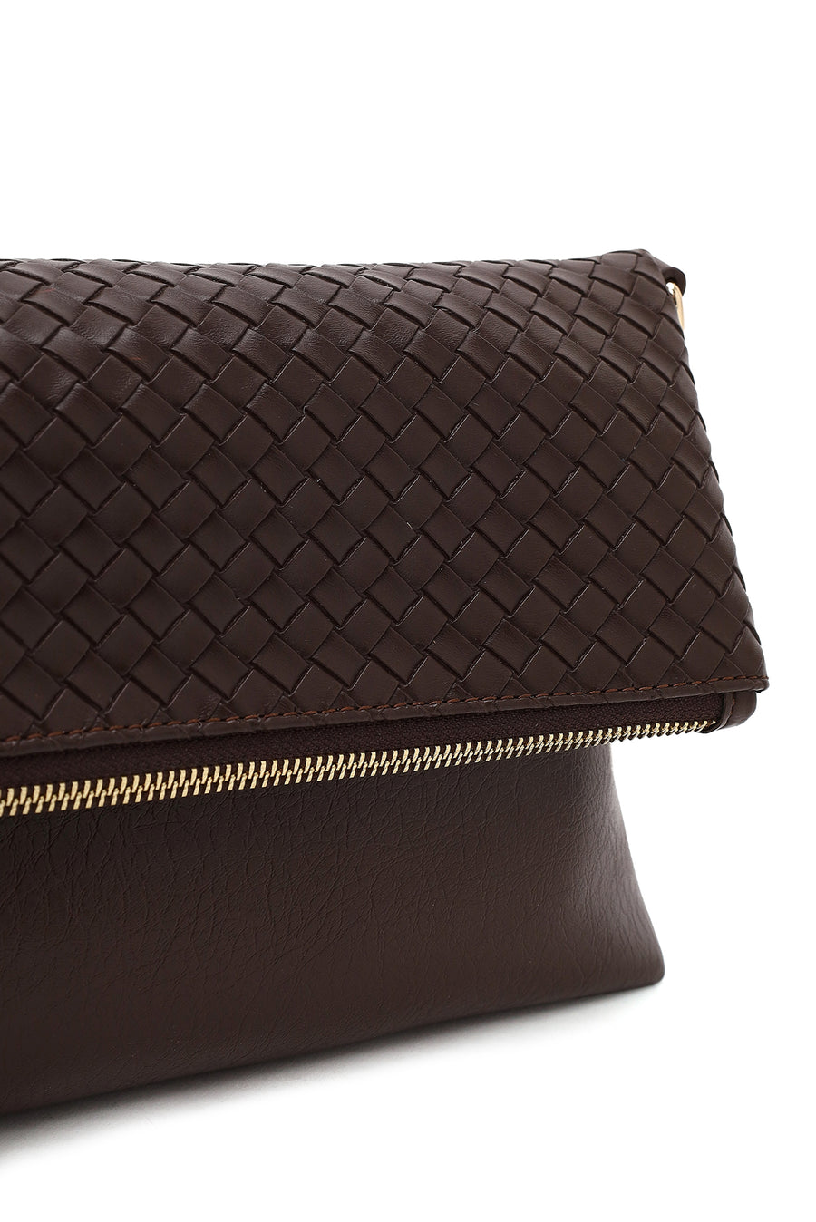 Woman Brown Long-Strap Woven Crossbody Bag