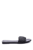 Women's Black Braided Flat Slippers | Derimod