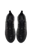 Erkek Siyah Bağcıklı Kalın Tabanlı Deri Sneaker | Derimod