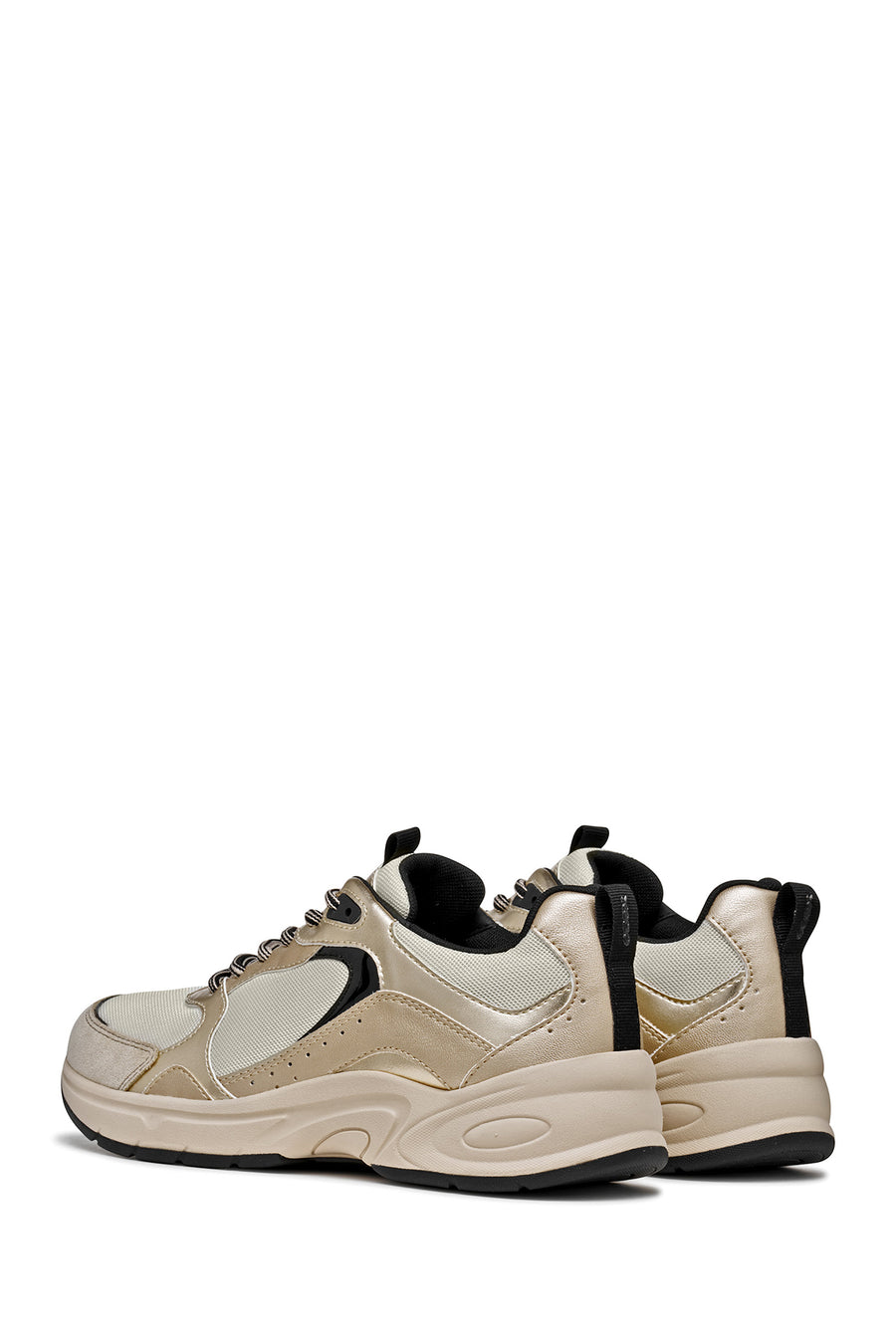 Geox Women Beige D Zarvıa A - Mesh+Pearl.Gbk Lace-Up Thick Sole Leather Sneaker