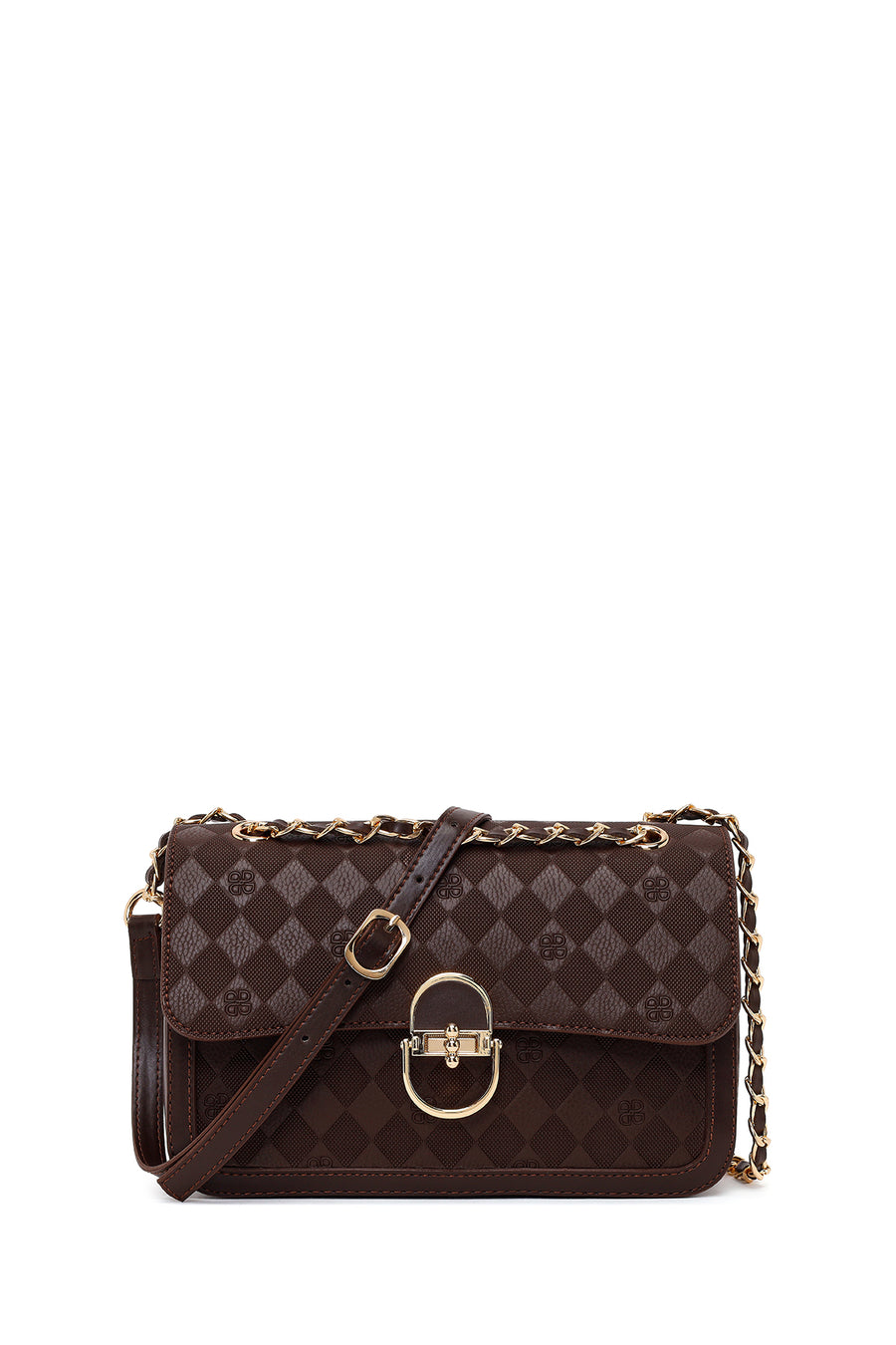 Woman Brown Printed Crossbody Bag with Chain Strap 26SBD201826 | Derimod