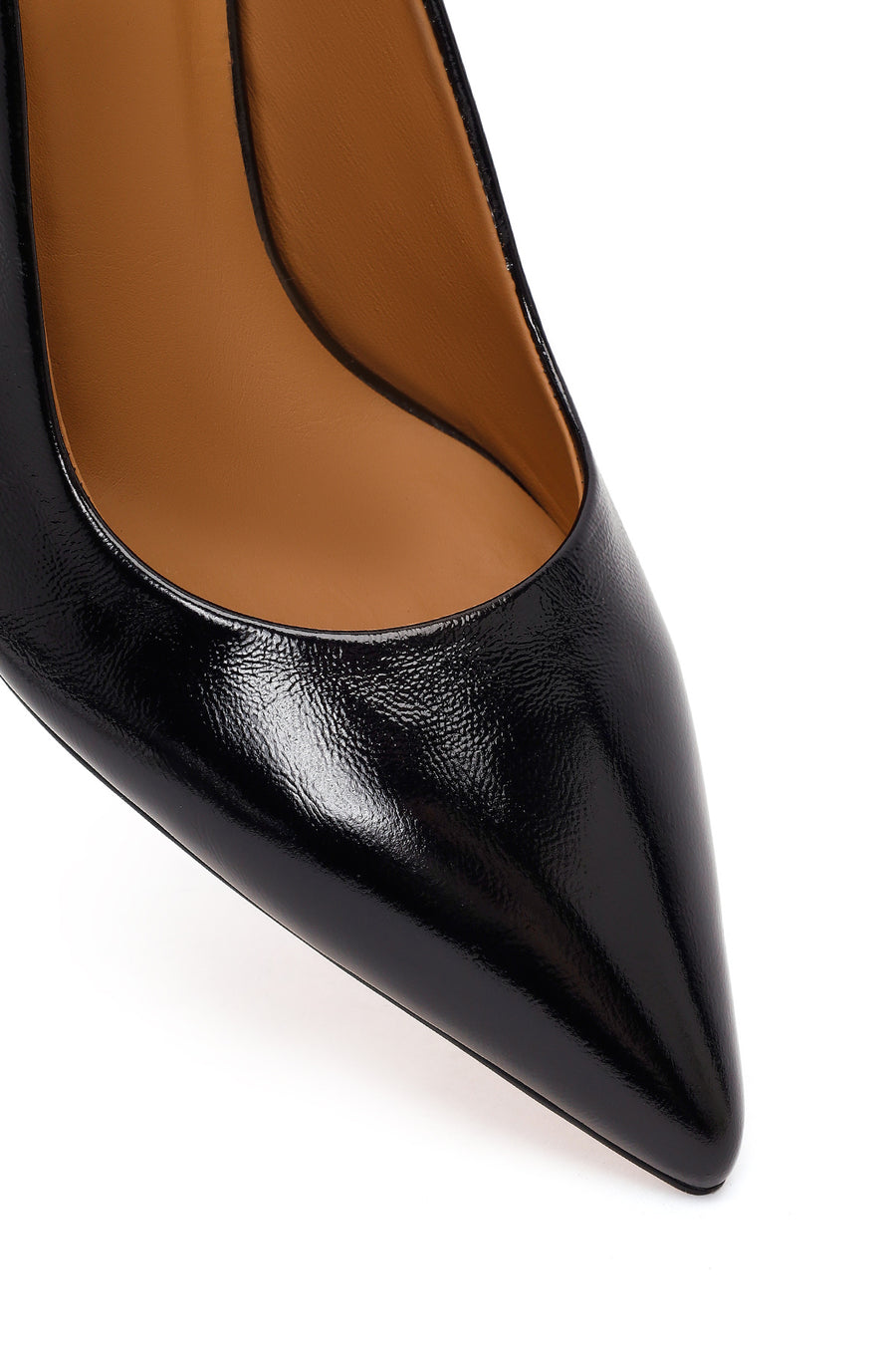Women's Black Ankle Buckle Open Back Thin Heel Patent Leather Shoes