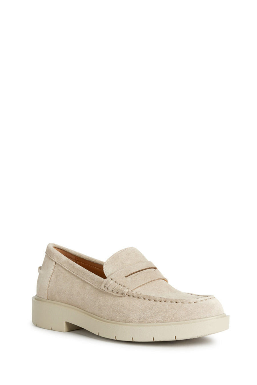 Geox Women Beige D Spherica Ec1 Suede Leather Masculine Loafer