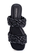 Women's Black Braided Flat Slippers | Derimod