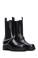 Women's Black Leather Zippered Chain Detailed Boots | Derimod