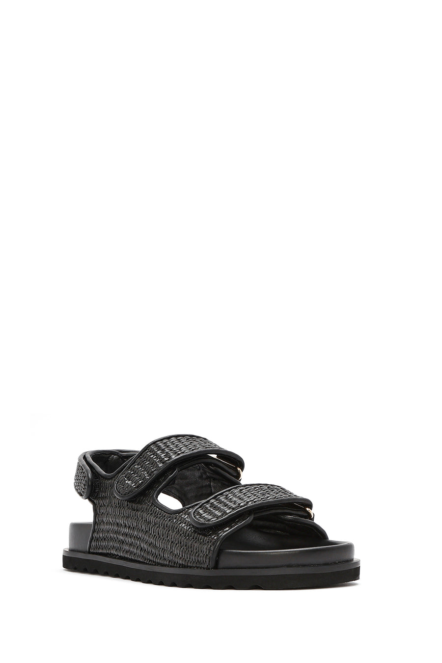 Women's Black Strappy Straw Sandals